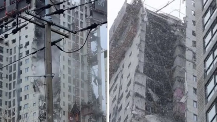 南韓光州市一地盤外牆崩塌，6名工人仍失蹤。網上圖片