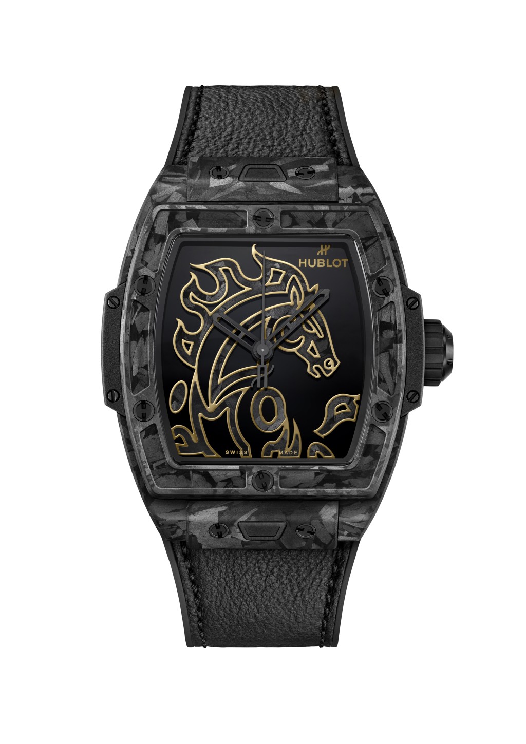 Hublot Spirit of Big Bang Year of the Horse Frosted Carbon，錶殼：42mm碳纖維/ 機芯：HUB1710自動/ 限量：88枚/ 售價：$280,700。