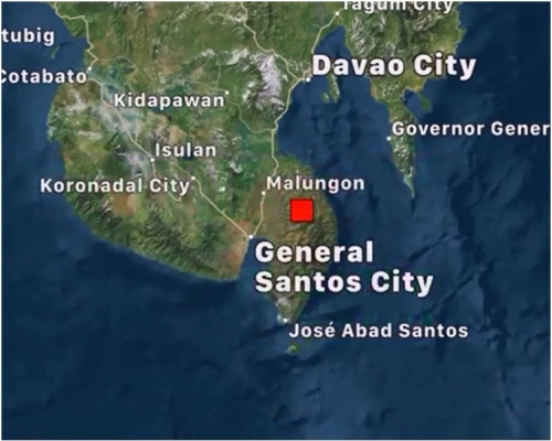 棉蘭老島城鎮「Manga」東南東方15公里發生5.5地震。網圖