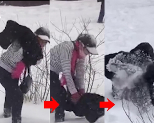 東北大媽雪地洗貂皮大衣成熱話。（網圖）