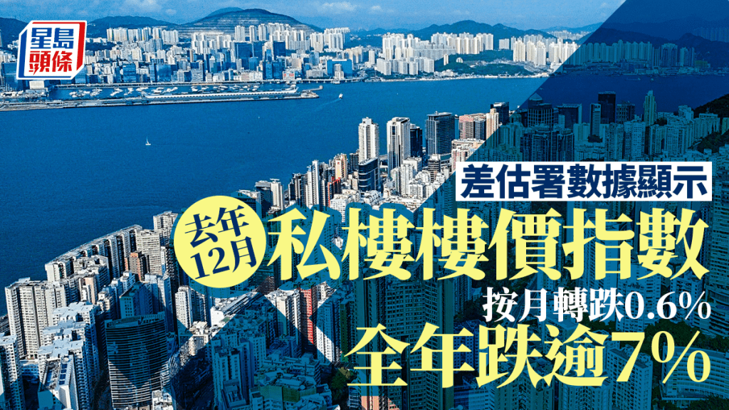 差估署去年12月樓價指數按月轉跌0.6% 全年跌逾7% 分析料樓價下半年回升