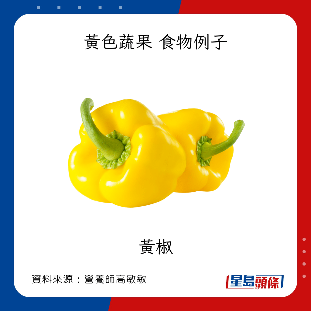 「彩虹飲食法」七色蔬果 黃色食物例子 黃椒