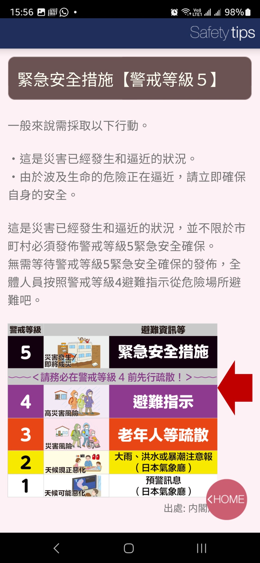 程式提供避難警報資訊。