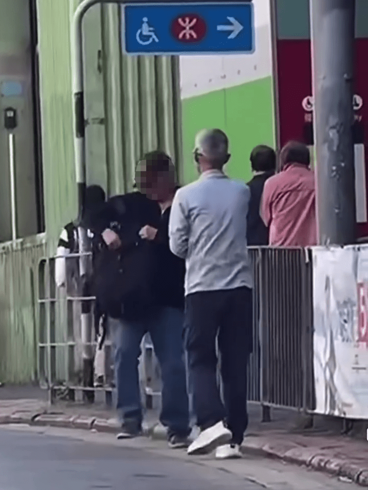 黑衫男疑情緒激動，從背囊拿出一把懷疑鎅刀物體。