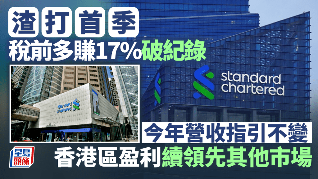 渣打首季税前多赚17%破纪录 今年营收指引不变 香港区盈利续领先其他市场