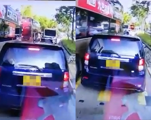巴士「cut線」時撞倒私家車。「馬路的事討論區」影片截圖