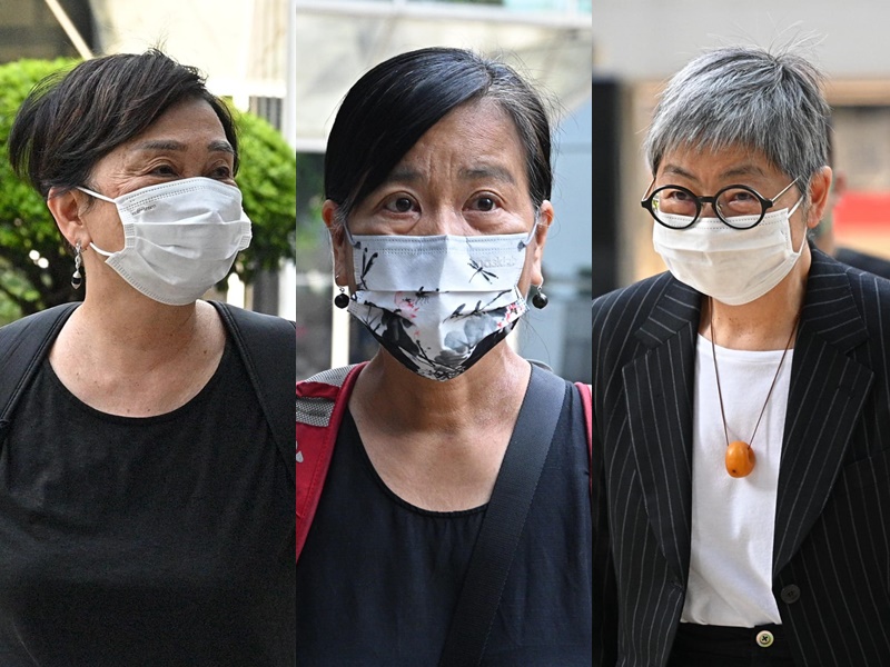 由左至右:劉慧卿、梁國雄太太陳寶瑩及吳靄儀等到庭旁聽。