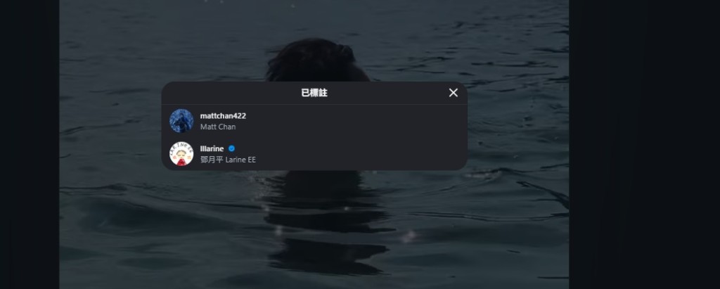 影片中標註了鄧月平（llarine）的帳戶。