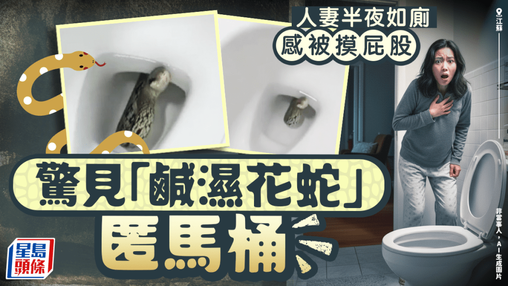 江蘇女半夜如廁感「屁股被摸」,驚現馬桶竄出蛇裸奔逃命。