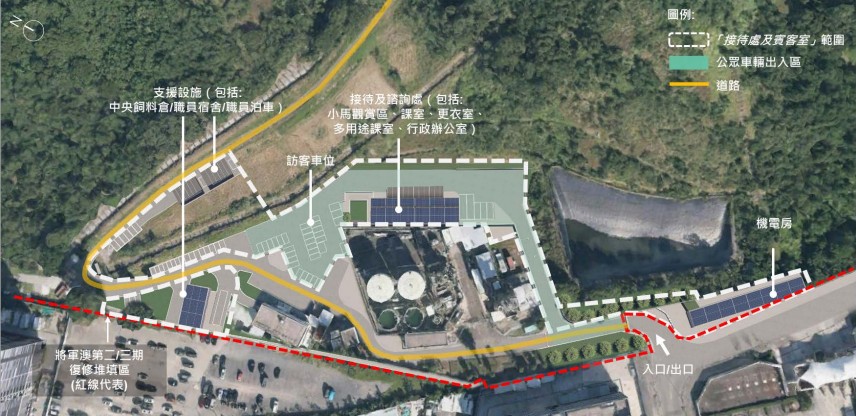 「將軍澳公眾騎術學校」低層平台-接待處及賓客室模擬圖。賽馬會文件 「將軍澳公眾騎術學校」低層平台-接待處及賓客室模擬圖。賽馬會文件