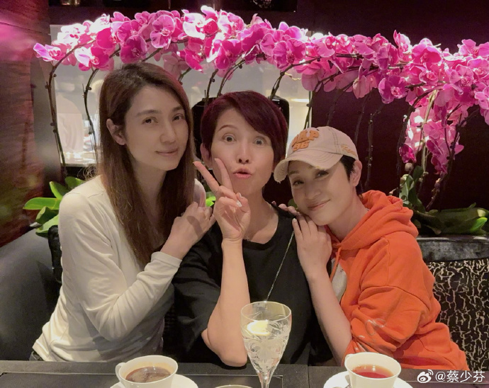 日前蔡少芬在社交网贴出与洪欣及陈法蓉的聚会照，三位美女素颜上阵。