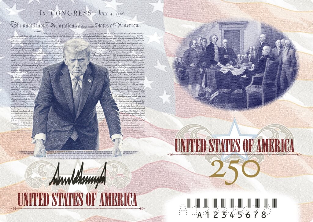 美建國250周年限量版紀念護照設計圖曝光。truthsocial.com/@realDonaldTrump