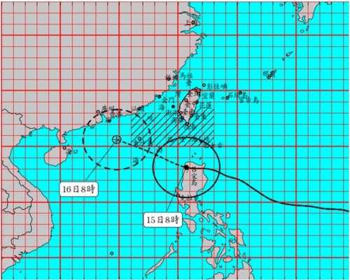 山竹正向西偏西北方向橫過呂宋島北部。圖:中央氣象局