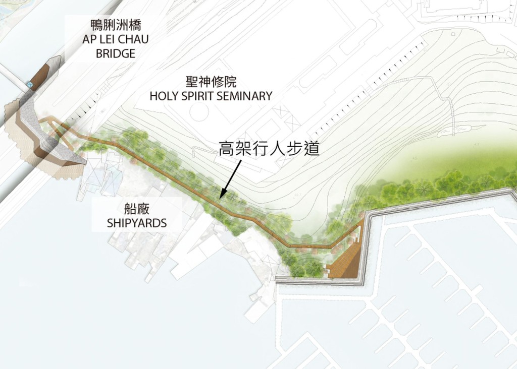 办事处建议提供行人步道，打通香叶径及深湾码头径附近的海滨。甯汉豪网志图片
