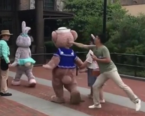 上海迪士尼再有穿戲服員工遭旅客打頭,引發關注。(網圖)