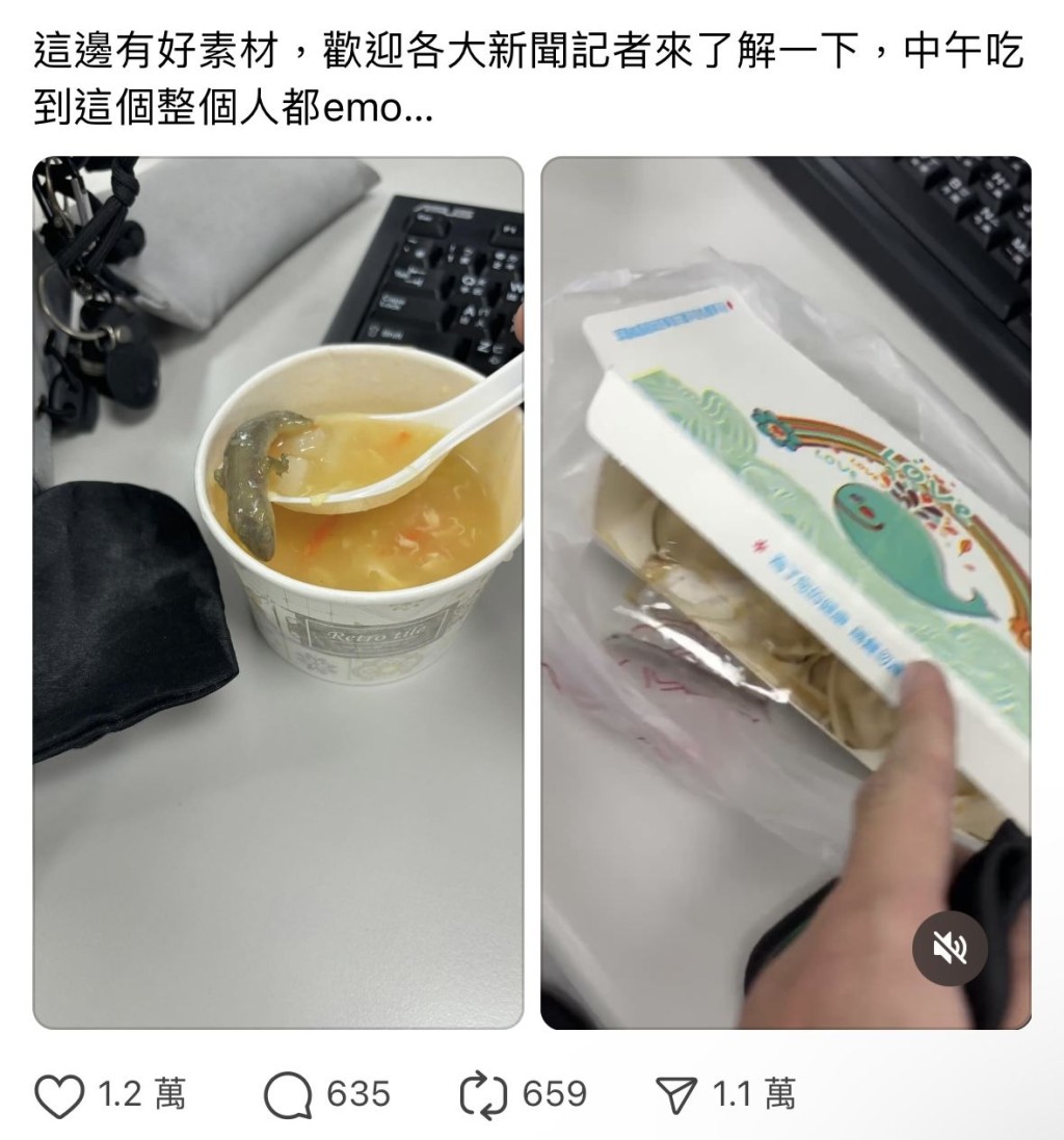 台湾网友声称在食店的浓汤内有壁虎。 互联网