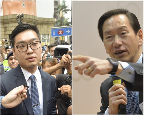 陳智思(右)指陳浩天要求外國政治人物介入香港事務,行為愚蠢。