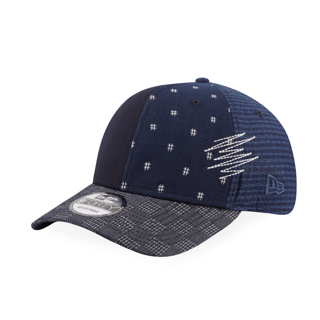 全新Bora棒球帽運用拼布工藝外，更特別採用白色縫綫，模仿日本傳統縫紉工藝，營造強烈的對比視效/$419/New Era。