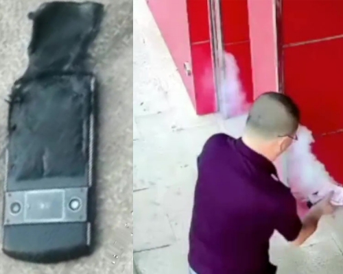 奢華高價手機冒煙自燃,男機主燙傷手部。(網圖)