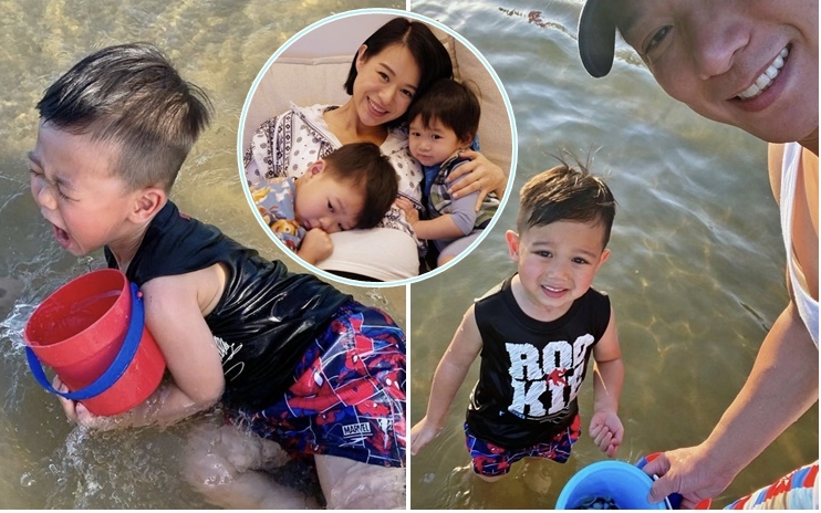 Philip昨日湊住Brendan去沙灘玩。