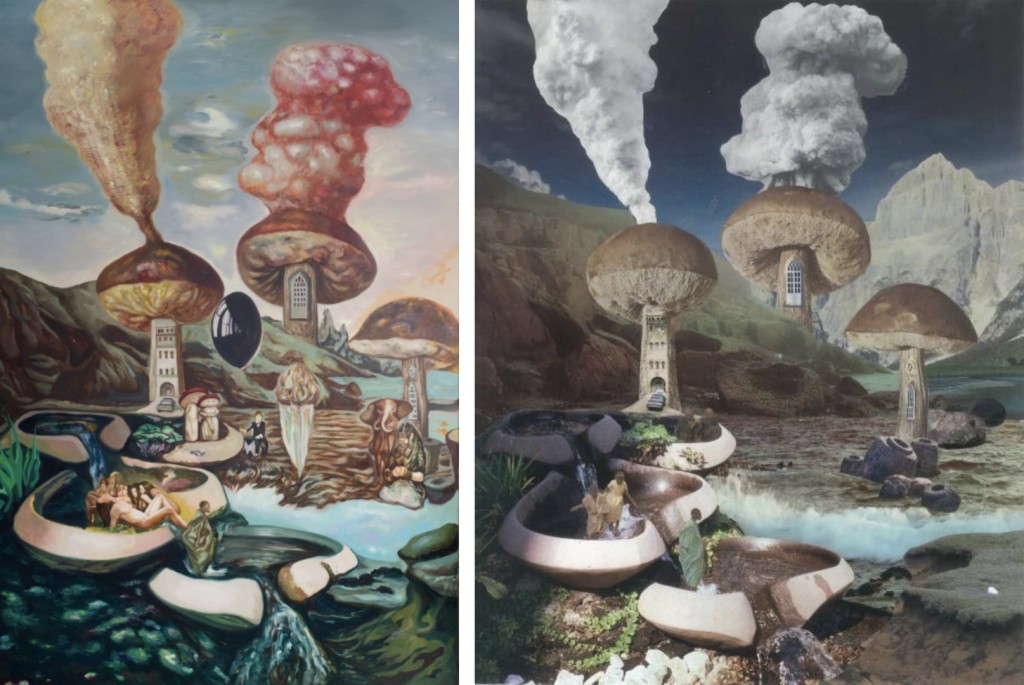 徐跋騁作品（左）與Seana Gavin 《Untitled Mushroom Chimneys》，2017