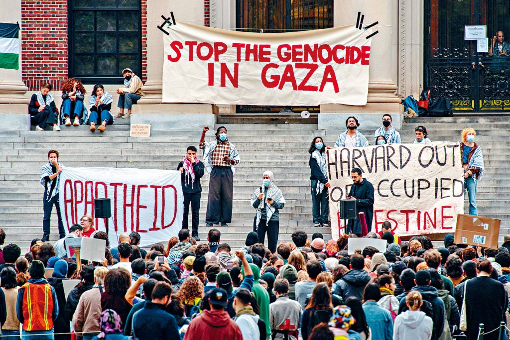 哈佛大学校园内上周六有集会声援加沙巴勒斯坦人。