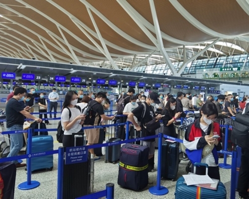 浦東機場自月中起有大批留學生準備出國。網圖