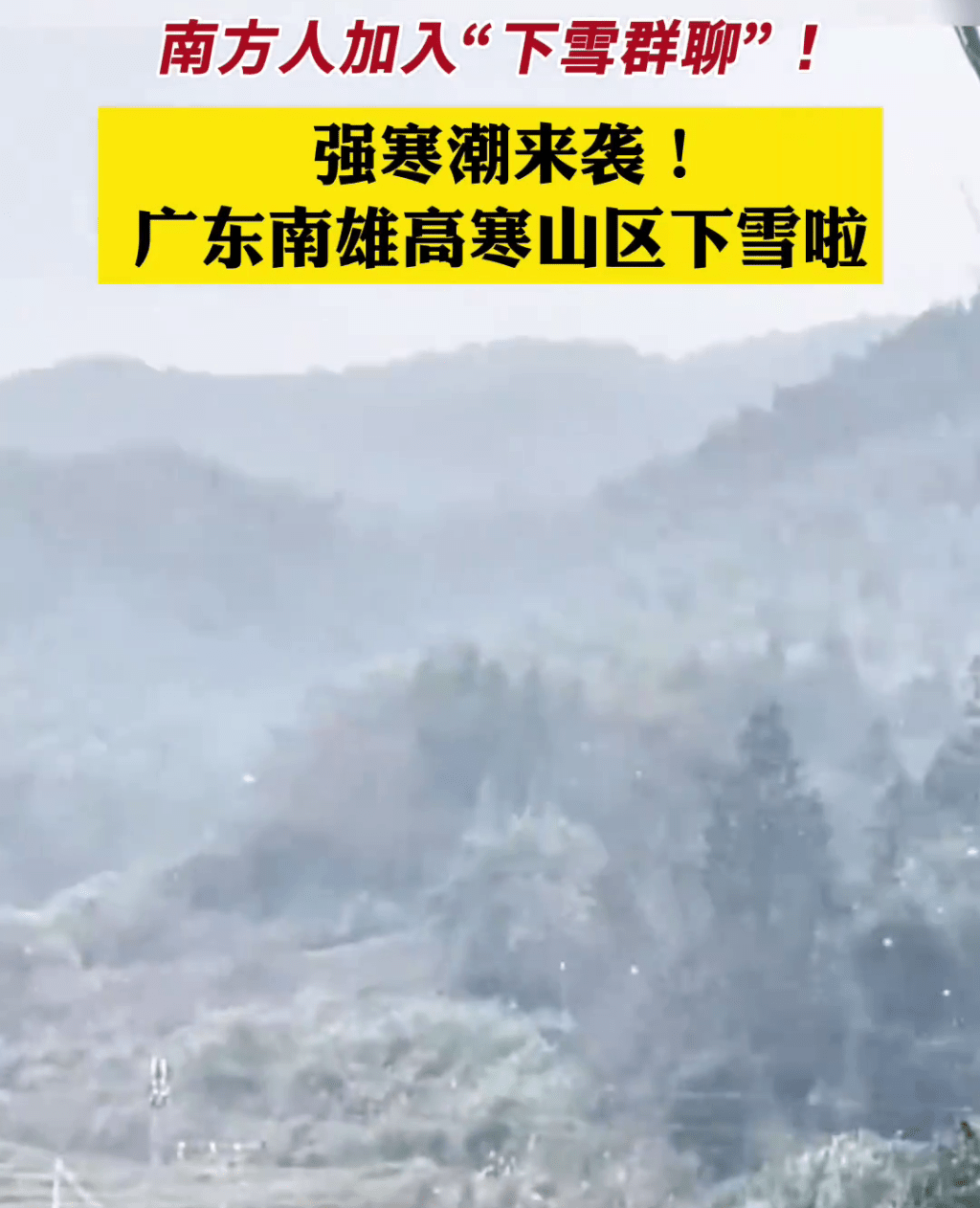 广东南雄高寒山区下雪。