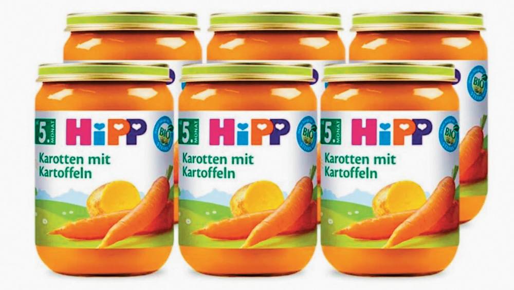 喜寶的胡蘿蔔/馬鈴薯嬰兒食品罐。 HIPP
