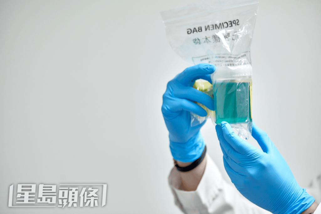 遞交尿液樣本時，加入保存液後，顏色會變成藍色。