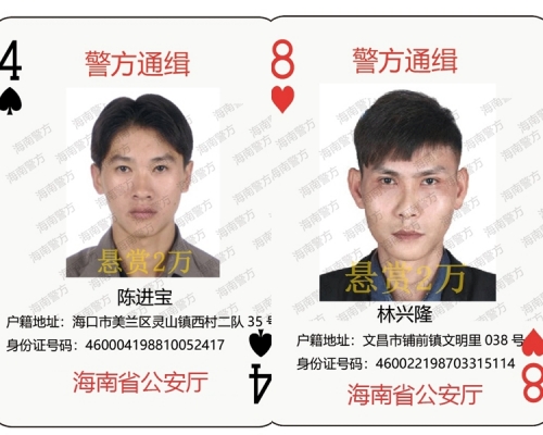 海南警方采用撲克牌通緝令，利用傳統媒體及網絡新媒體等渠道進行宣傳推廣。網圖