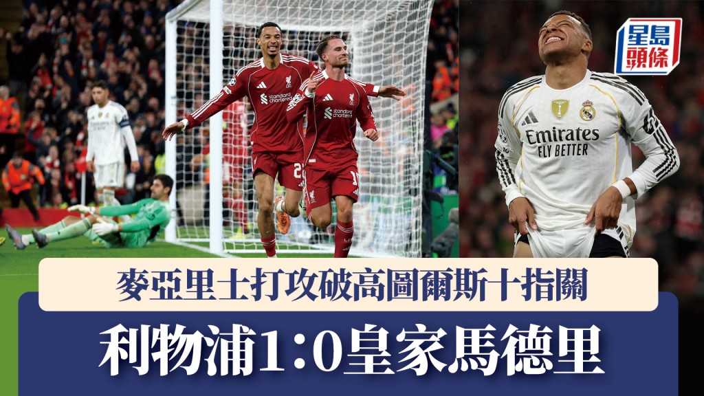 歐聯｜麥亞里士打攻破高圖爾斯十指關 利物浦1：0皇家馬德里。路透社