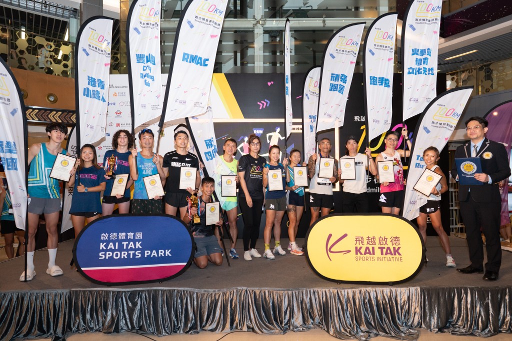 飛越啟德主辦『100公里跑步機慈善挑戰賽』是全港首個用跑步機進行的室內大型跑步活動，一連兩日多個組別的賽事，成功創出三項聯合國可持續發展目標（Sustainable Development Goals, SDG）的世界紀錄。公關圖片