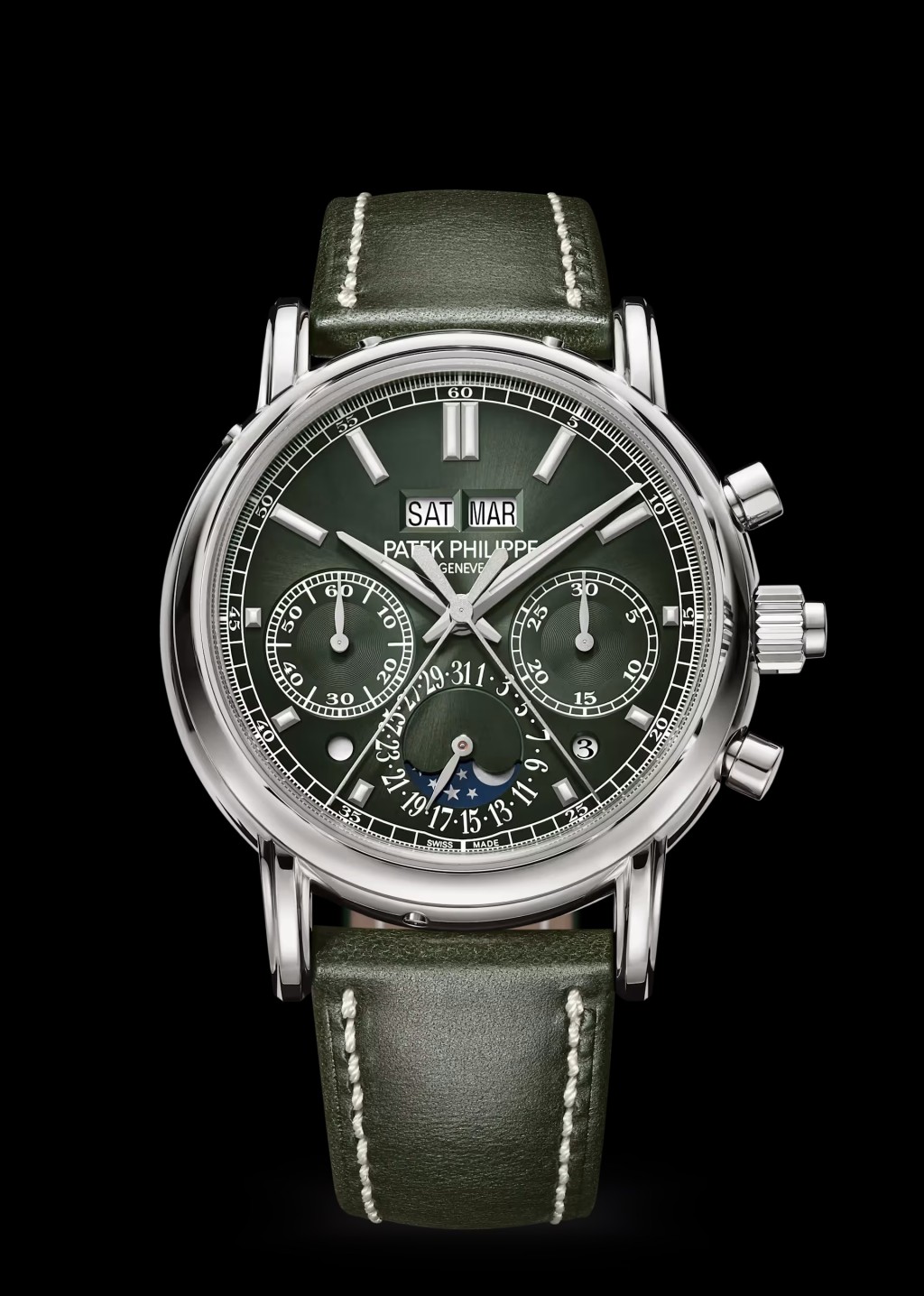 Patek Philippe Ref. 5204G-001 Split Seconds Chronograph Perpetual Calendar,錶殼:41mm白金 / 機芯:CHR 29-535 PS Q手上鏈 / 售價:$2,662,100。 Patek Philippe Ref. 5204G-001 Split Seconds Chronograph Perpetual Calendar,錶殼:41mm白金 / 機芯:CHR 29-535 PS Q手上鏈 / 售價:$2,662,100。