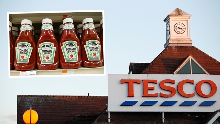 英國連鎖超市Tesco因拒絕加價，遭卡夫亨氏停止茄汁等產品供貨。路透社資料圖片