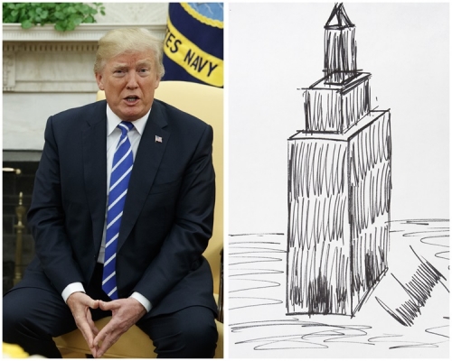 特朗普描繪帝國大廈掃描作品。AP