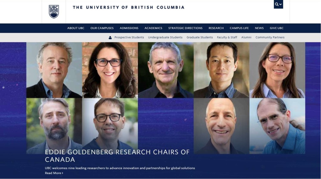 卑詩大學官網公布自海外延攬的9名頂尖學者。卑詩大學官網