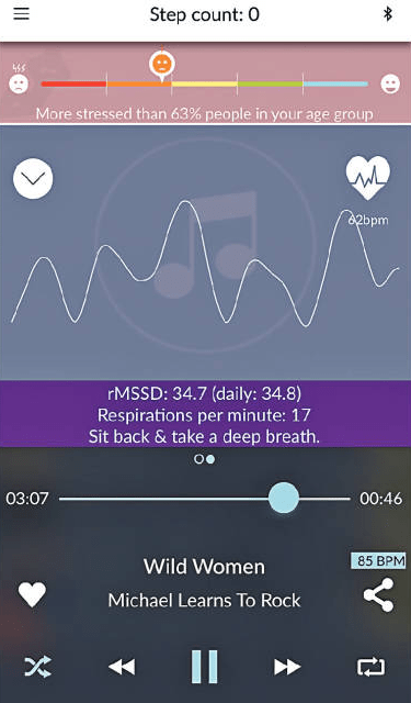 在應用程式顯示焦慮水平及呼吸頻率。