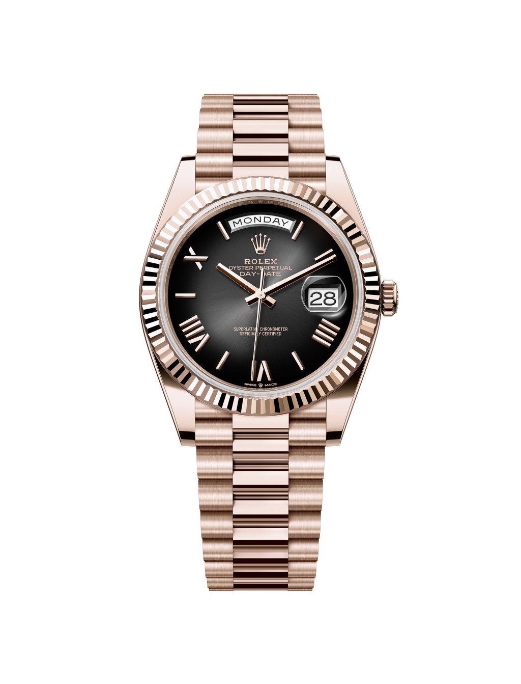 Rolex Oyster Perpetual Day-Date 40，錶殼：40mm永恆玫瑰金/ 機芯：3255自動/ 售價：$384,500。