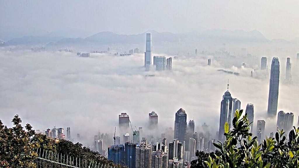 維港兩岸今早出現雲海。天文台