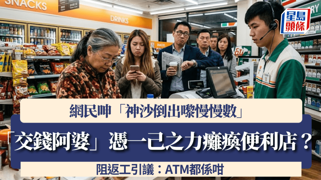 「交錢阿婆」憑一己之力癱瘓便利店？網民呻「神沙倒出嚟慢慢數」阻返工引議：ATM都係咁