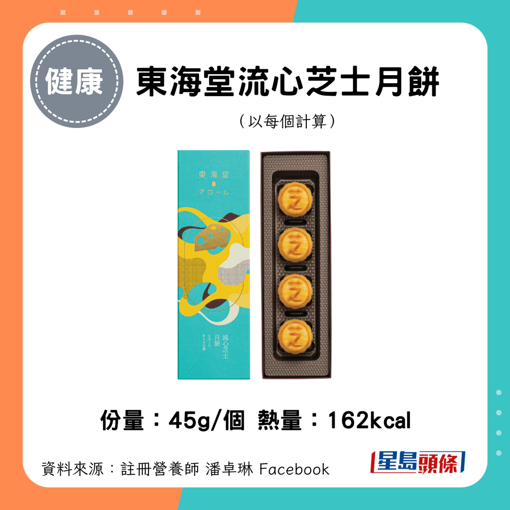 中秋月餅卡路里｜東海堂流心芝士月餅（45g/個）162kcal