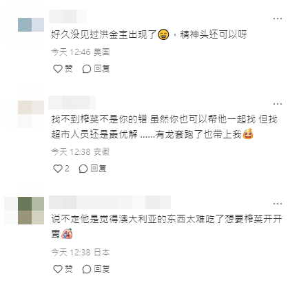 不少人都表示，会否是因澳洲是个美食沙漠，逼得洪金宝来到澳洲都要吃榨菜开开胃。