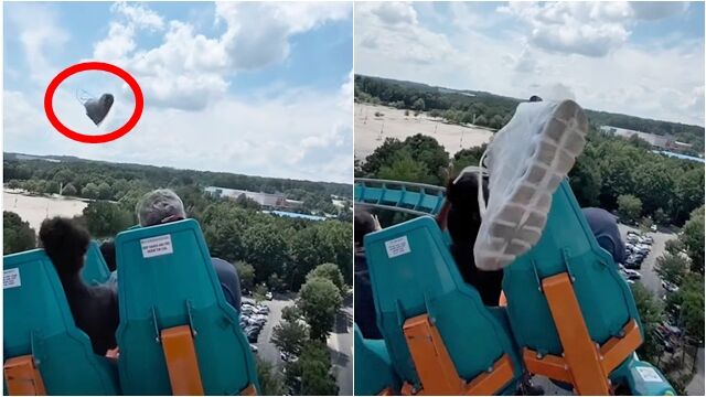 美國男子坐過山車竟遭飛鞋砸臉，他下秒神手接住。IG@coasters.haunts.darkrides
