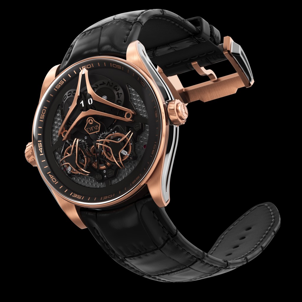 Cyrus Etheral Twin Orbital Tourbillon，錶殼：44mm玫瑰金及鈦金屬/ 機芯：CYR518-E手上鏈/ 限量：18枚/ 售價：330,000瑞郎。
