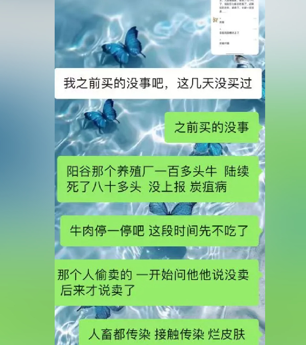 网上流传出山东有养牛场出现炭疽病。