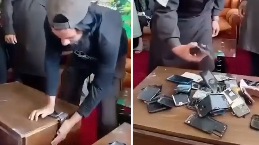 網傳影片顯示阿富汗人按照塔利班規定銷毀智能手機。