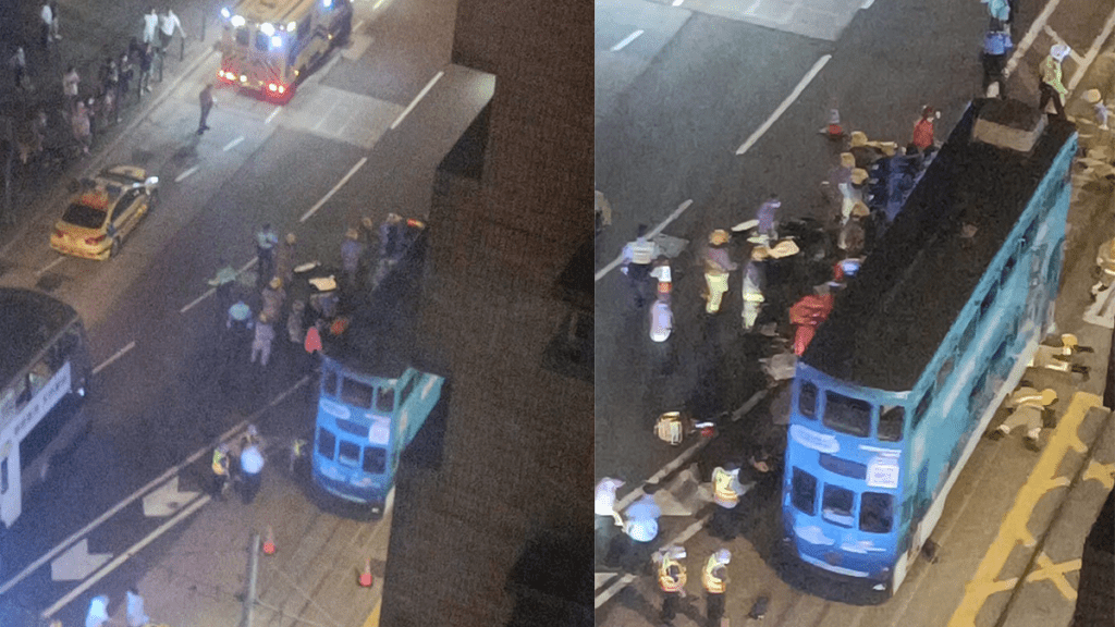 一名男子踩單車期間遭電車撞及，被困車底。fb「西環變幻時」群組圖片