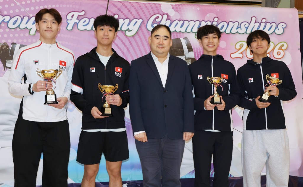 男花青年組三甲：冠軍林浩朗（左起）、亞軍蔡子樂、季軍陵浚諾、王哲。徐嘉華攝