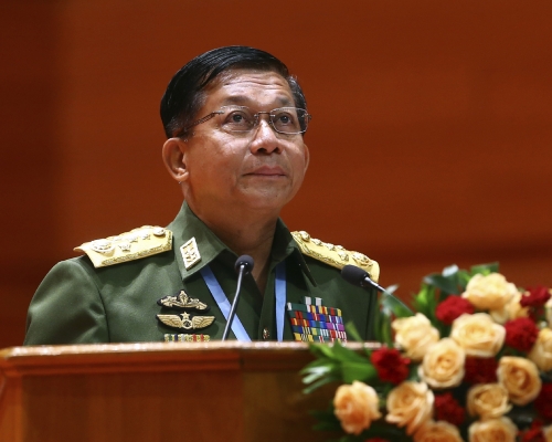 緬甸軍方領導人、武裝部隊總司令敏昂萊（Min Aung Hlaing）。AP資料圖片